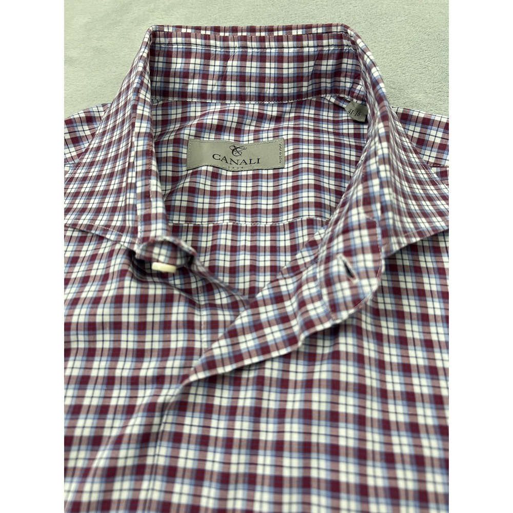 Canali Button Up Shirt Lot Of 2 Mens 41-16 Check Striped Long Sleeve Designer - Picture 14 of 16